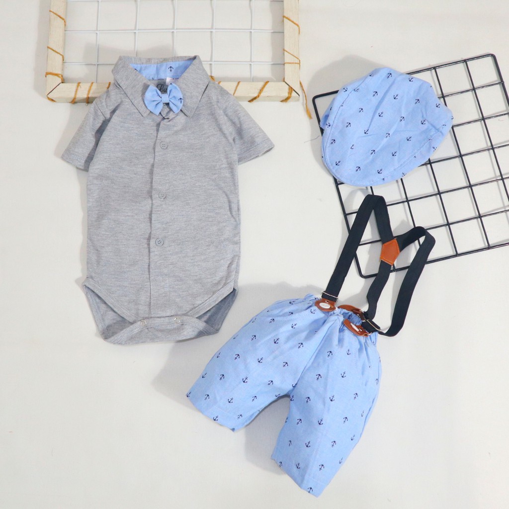 LG Setelan Jumper Suspender Jangkar Anak Bayi Laki-Laki / Setelan Jumper Suspender Bayi 0 - 12 Bulan