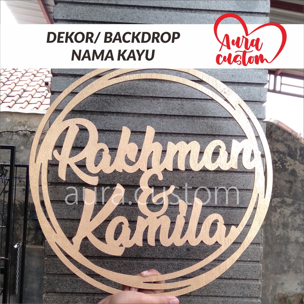 Backdrop Dekorasi Papan Nama Kayu Wedding, Engagement Custom - Bulat