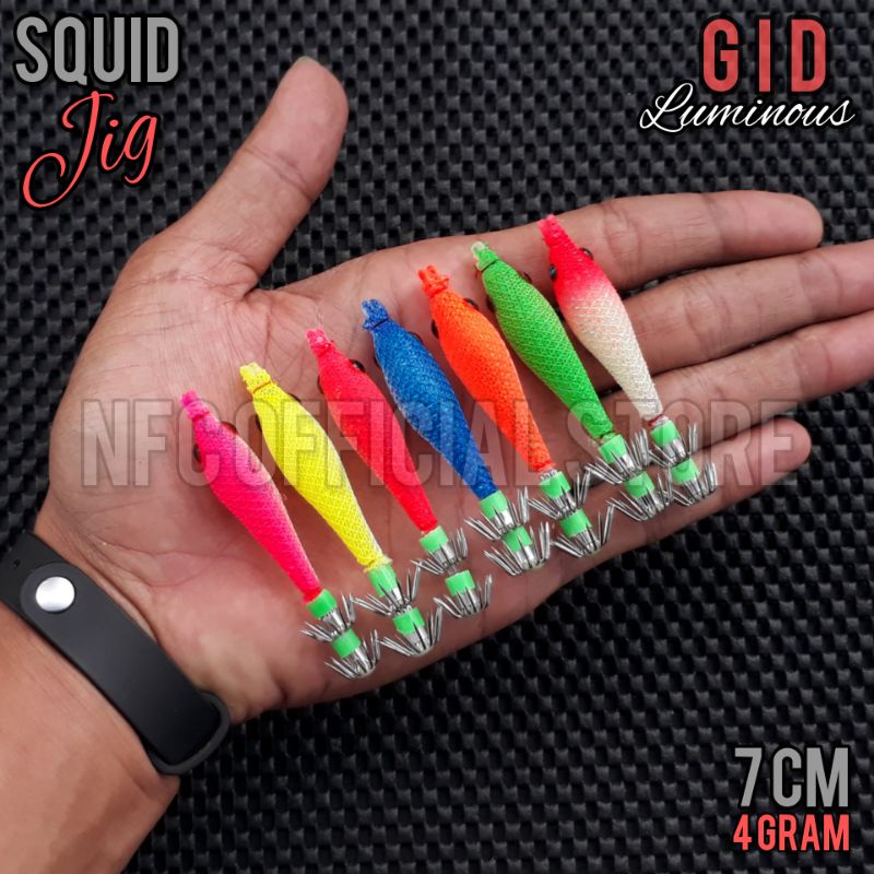 Umpan cumi Squid jig 7 cm 4 gram GID Luminous bercahaya dalam gelap SUPER KILLER