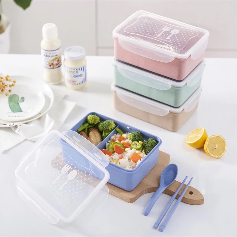 SET Kotak Makan Anak Bahan Serat Gandum BPA Free Kotak Bekal Anak Murah Bahan Aman untuk Bayi dan Anak Tempat Makan Kotak Makan Free Sendok dan Sumpit