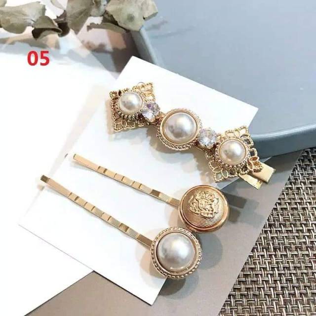 Set 3pcs jepit rambut japanese hair pin metal pearl termurah