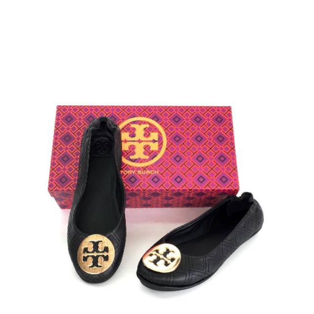 TORY BURCH Quinn Quilted Leather Ballet Flat flats sepatu original authentic asli black hitam