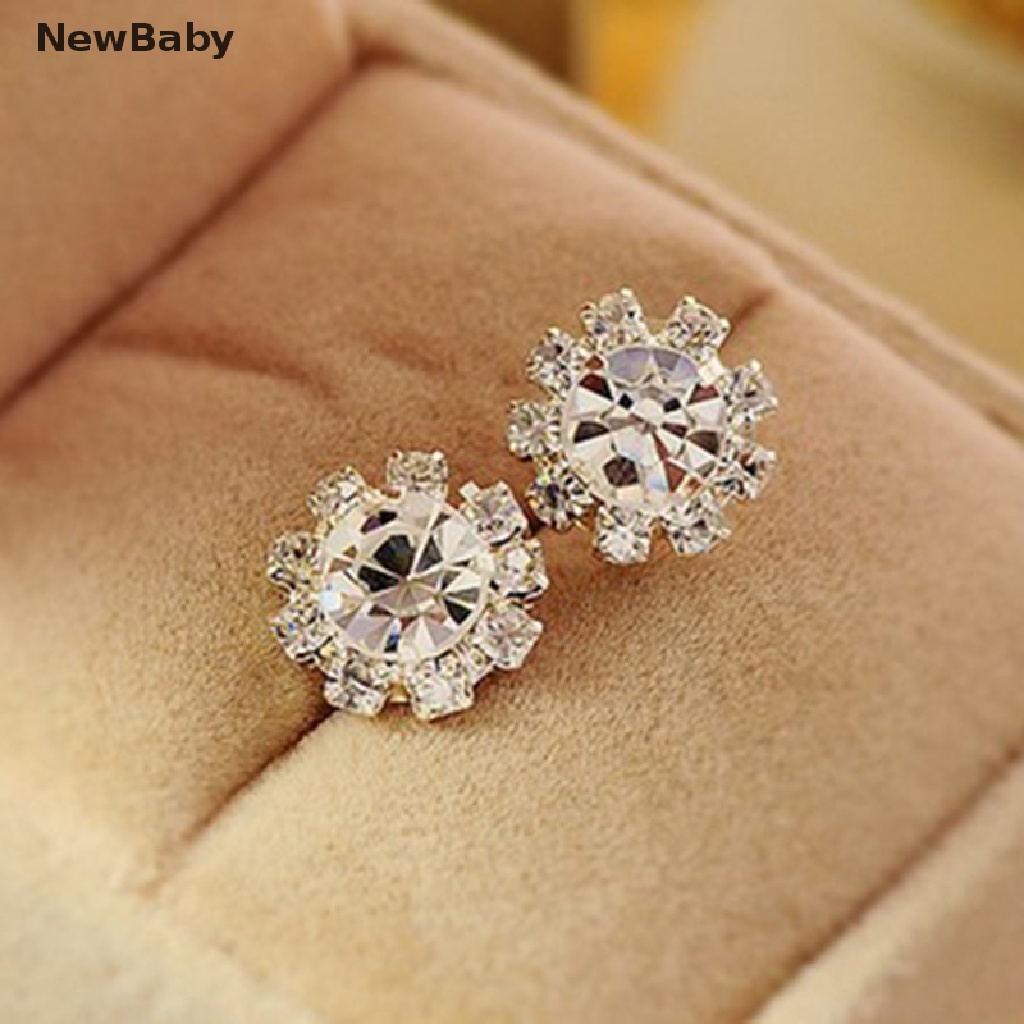 Anting Stud Kristal Bentuk Bunga Untuk Wanita