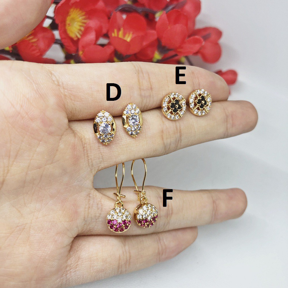 Anting Tusuk Hook Panjang Jurai Tassel Bulat Batu Mata Putih Hitam Pink Xuping - BE232