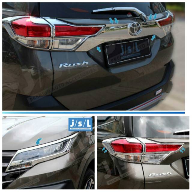 Paket garnish + trunklid exclusive all new rush 2018 chrome aksesoris all new rush 2018 jsl