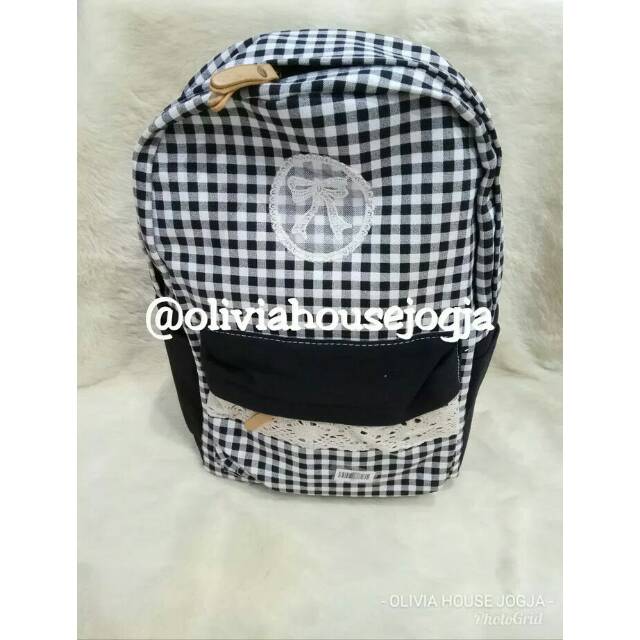 tas ransel motif kotak kotak hitam putih