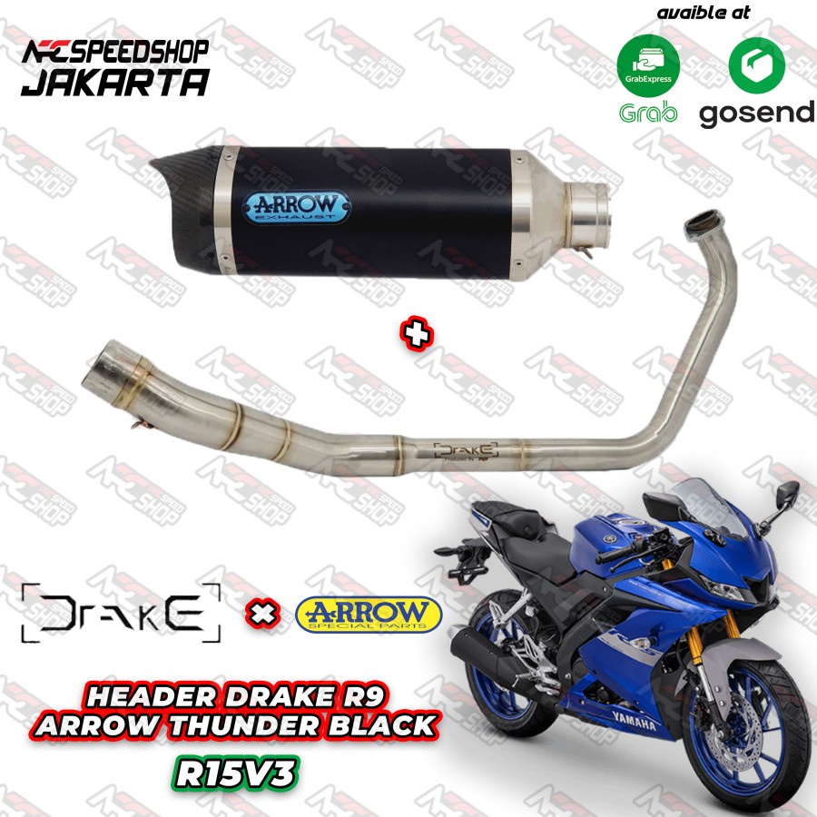 Knalpot Arrow Thunder Black Yamaha R15 V3 / XSR 155 / MT15 Fullsystem
