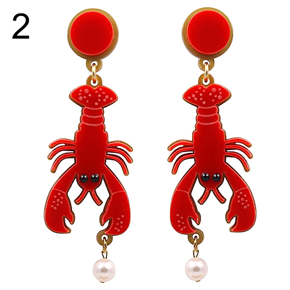 Hu Hu Hu Hu Hu Alat Bantu Pasang Kacamata♡ Anting Tusuk Gantung Statement Bahan Akrilik Desain Lobster / Gurita / Mutiara Imitasi Kreatif Untuk Wanita