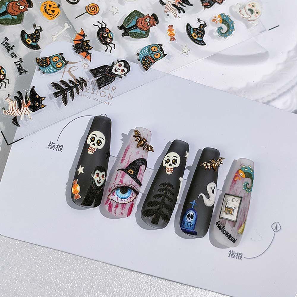 Mxbeauty Halloween Stiker Kuku Wanita Fashion Kitty Kucing Zombie Hantu Spider Nail Art Dekorasi