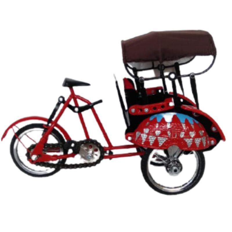 DIECAST MINIATUR BECAK SUPER JAWA JOGJA DENGAN WARNA UKURAN 29x20x12 cm - PAJANGAN DEKORASI