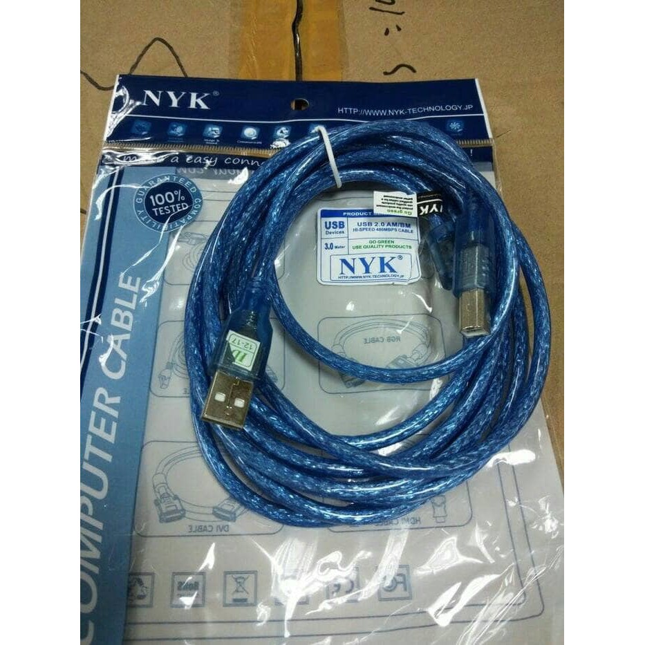 Kabel Printer Usb 3m Transparant Biru - Kabel printer USB 3 Meter