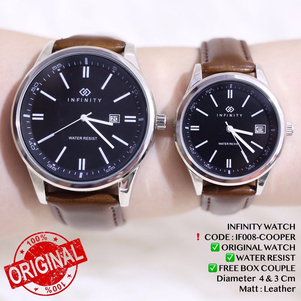 Jam tangan couple INFINITY ORIGINAL anti air pasangan wanita pria tali kulit tanggal aktif free box IF037