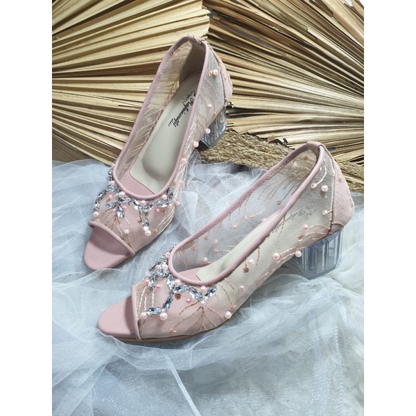 sepatu wanita wedding peach Mahesa peach 5cm kaca