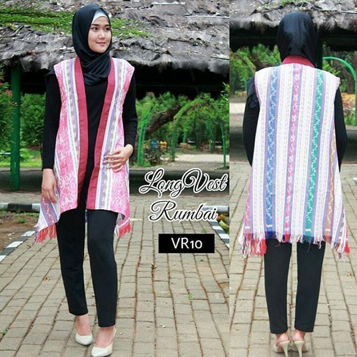 Tenun Long Vest Rumbai Ethnic Cardigan Batik Etnik Cardi Outer Outwear