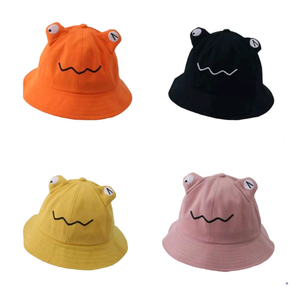 Topi Anak Bucket laki Laki Motif Frog Bucket Hat Cowok Cewek - Cowok Motif Kodok Lucu Topi Bucket Hat Pelindung Matahari Model Kekinian Anti Panas Nyaman Dipakai