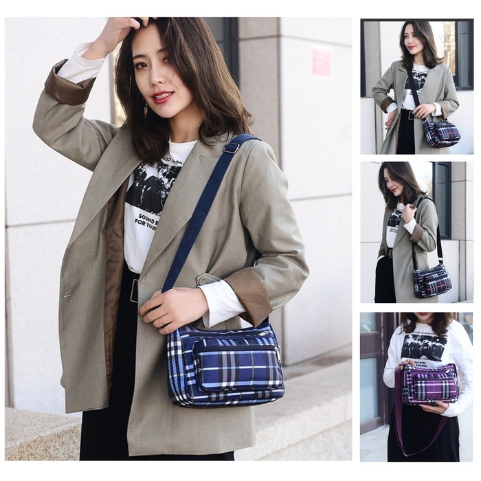 [EW]TS85 Elegance Line Strip Women Nylon Women Sling bag / Tas Selempang - Hitam