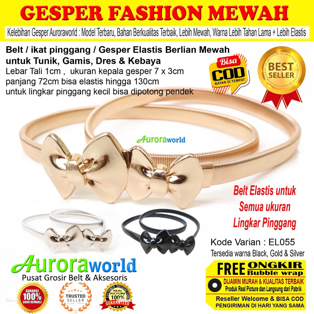 Auroraworld belt elastis gesper wanita elastis ikat pinggang wanita Fashion korea cewek terbaru bisa COD