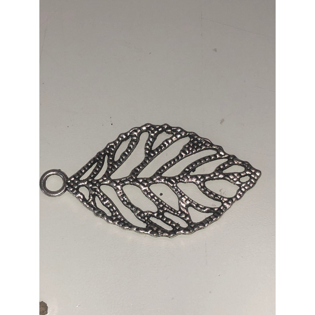 Leaf Charm / Bandul Daun Besar Warna Silver Aksesoris Kalung / gelang / Anting