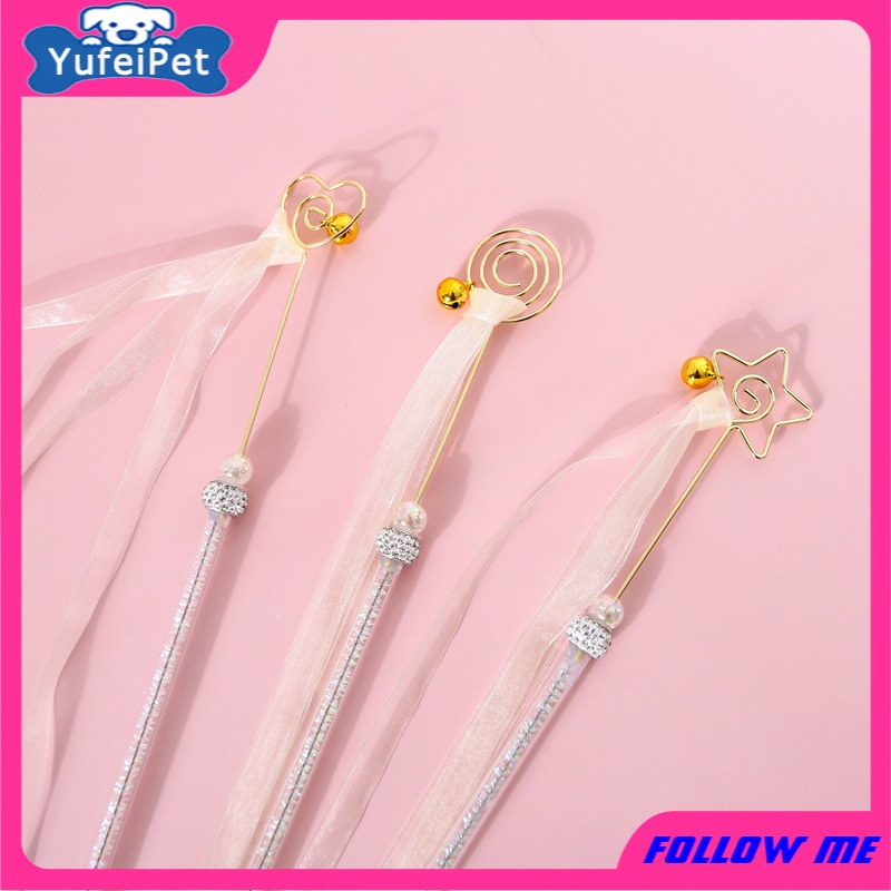 ★〓YUFeiPet〓★ Rhinestone Ribbon Bells Funny Cat Stick Bite-resistant Five-pointed Star Funny Cat Stick