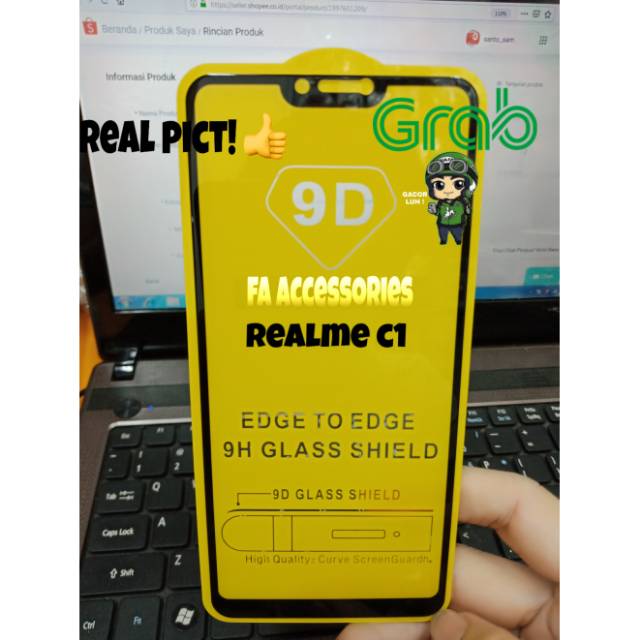 Tempered glass 5d full lem REALME C1 HITAM / PUTIH