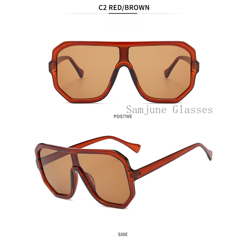 2022 Kacamata Hitam Wanita Model Frame Oversize Flat Top Untuk Outdoor