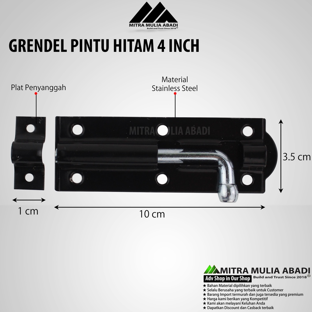 Slot Pintu Grendel 4 Inci Hitam