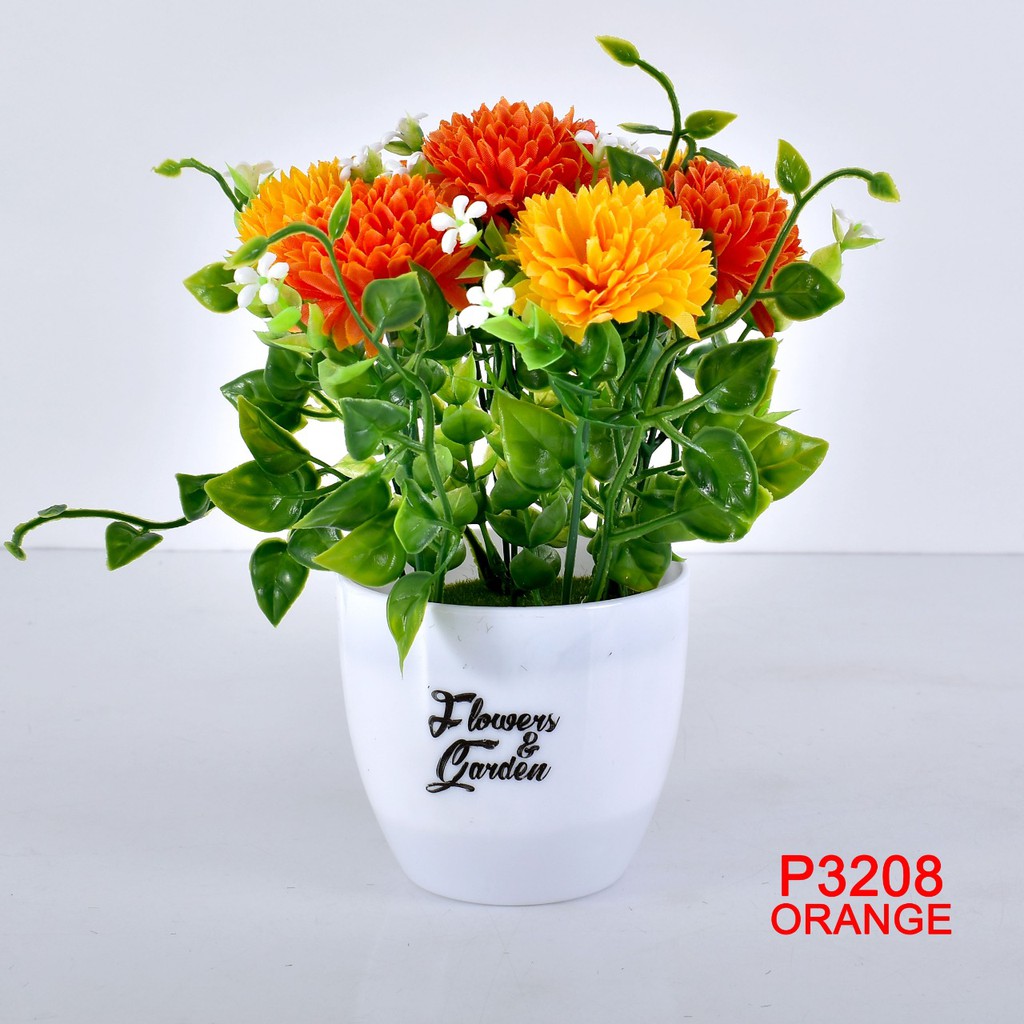 COD/ TL88 TANAMAN BUNGA HIAS POT TANAMAN HIAS DEKORASI RUMAH DAN BUNGA PLASTIK P3208-ORANGE