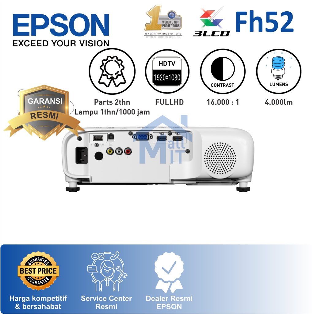 (PACKING KAYU) PROYEKTOR EPSON EB-FH52 EB FH52 EBFH52 WiFi Wireless PENGANTI EPSON U42 EB-U42 Full HD