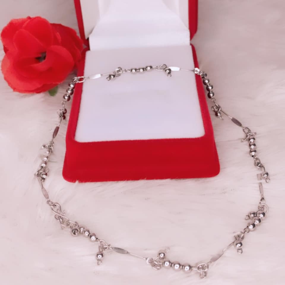 Gelang Kaki Wanita Anti Karat Monel Bahan Baja Putih Stainlis Style Model India 3 Bola Silver Dewasa