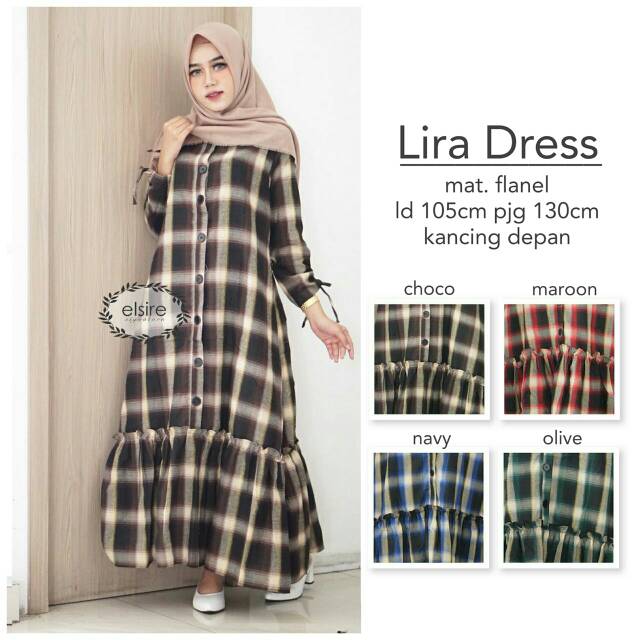 Gamis LIRA DRESS FLANEL TARTAN Motif Kotak Kotak Rempel Busui ori Elsire