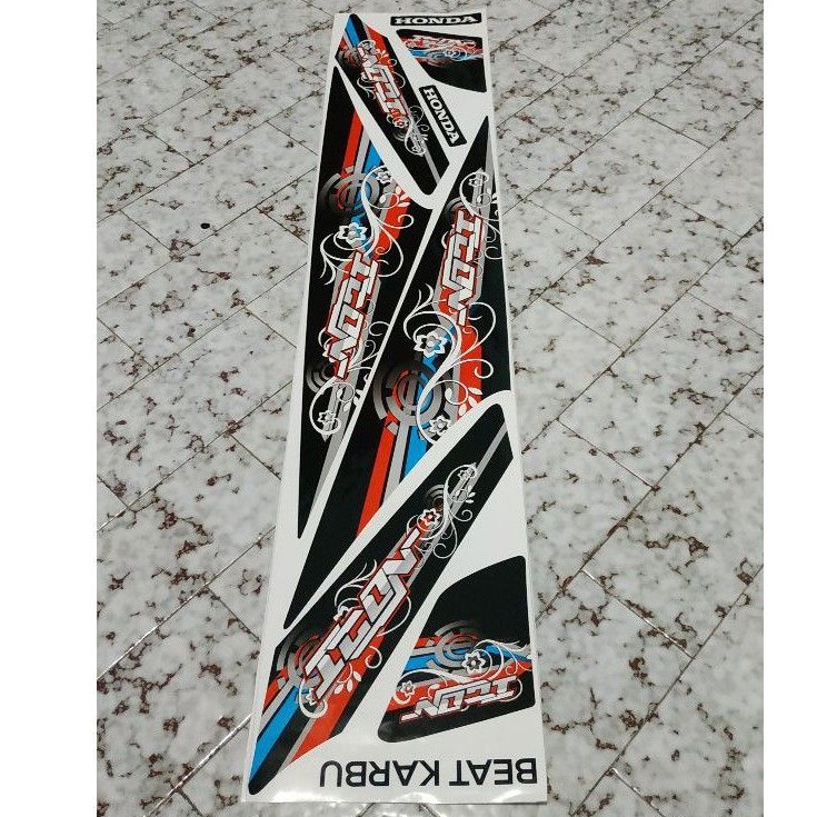 stripping sticker lis motor variasi Honda beat karbu motif icon warna hitam_merah ready stock