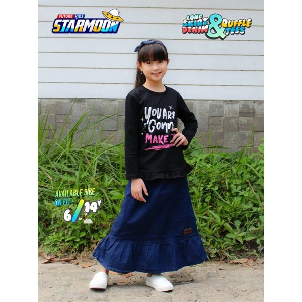 Long skirt denim &amp; ruffle tees  6 -14 T