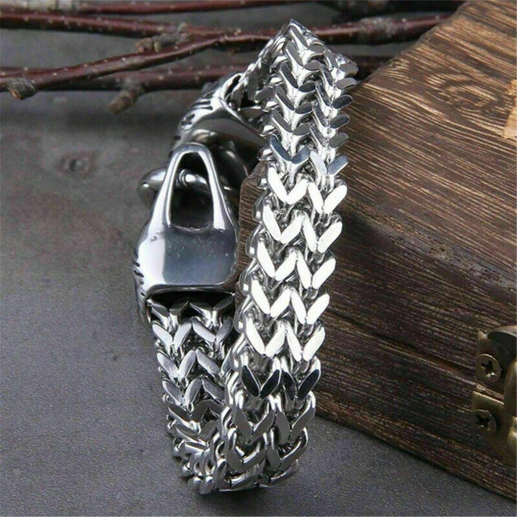 Solighter Fenrir Kepala Gelang Fashion Rantai Cincin Gesper Gelang Stainless Steel