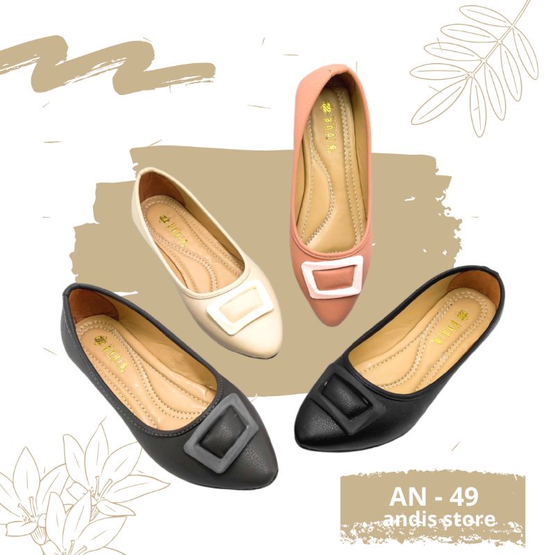 Sepatu Flat Wanita Kulit Sintetis Sol Karet