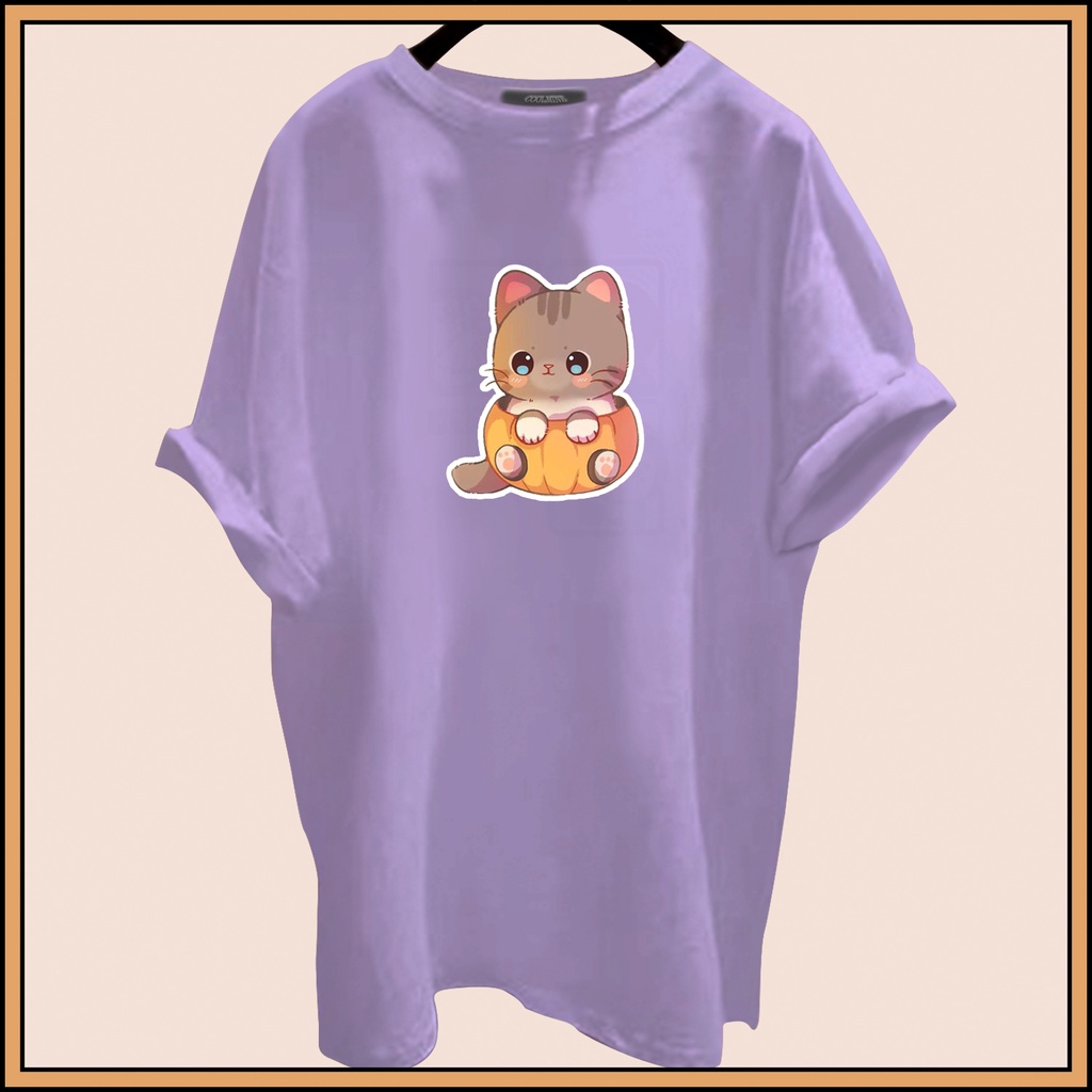 CALVIERO SHOP - BAJU KAOS ATASAN WANITA PRINT CAT PUMPKIN LOGO GALAXY PRINT