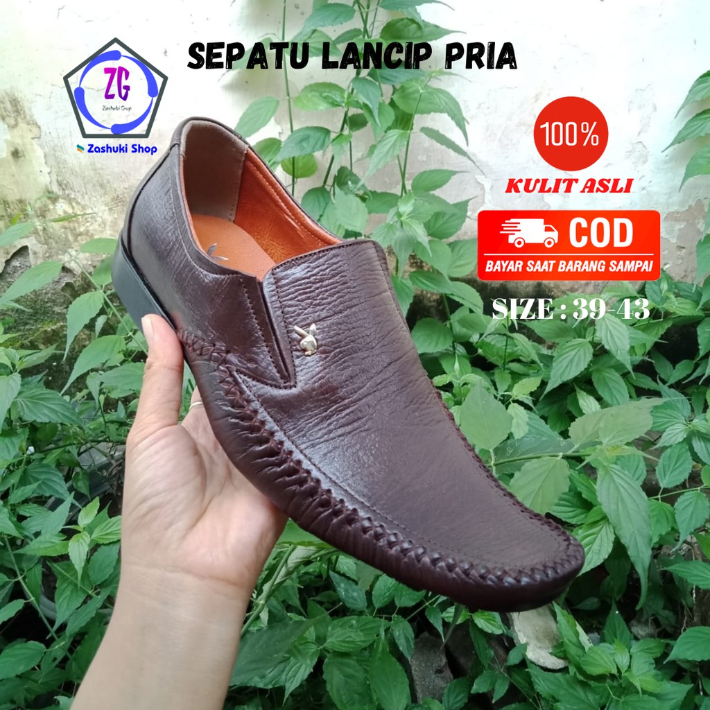 (ZG-SKP3) Sepatu Pria Lancip Terbaru Kulit Original Asli Cowok Kantor Handmade Magetan