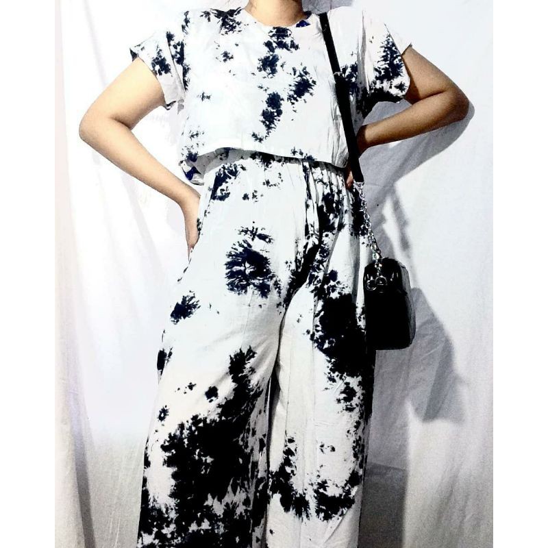 PIYAMA TIE DYE CROP/SETELAN TIE DYE MONOKROM
