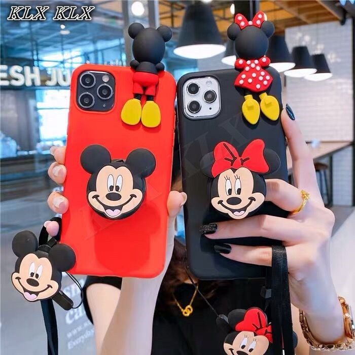 Soft Case Motif Kartun Mickey Minnie Dengan Lanyard Untuk