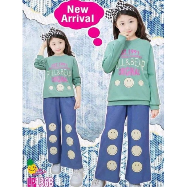 Setelan Sweater Anak Perempuan 9-14Tahun Little Pineapple 136B 14-24 Katun Spandek Sablon Rubber Cel