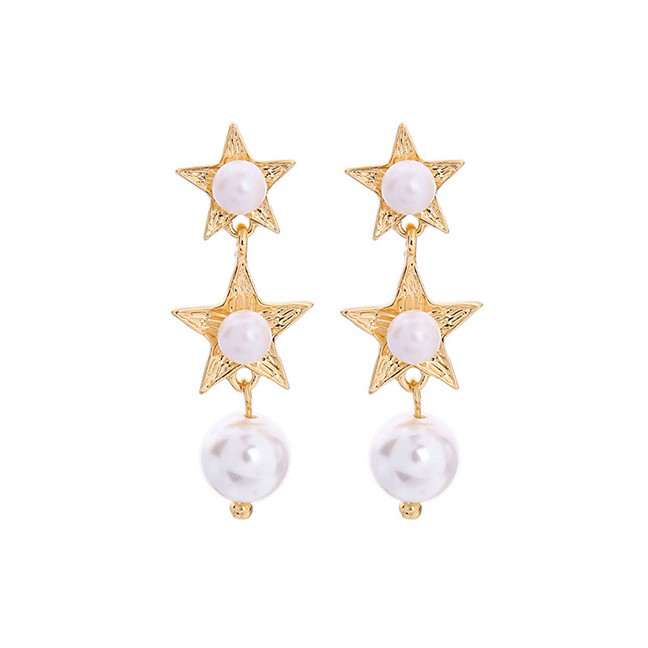 LRC Anting Tusuk Fashion Glass Pearl Gold 925 Sterling Silver Stars Pearl Earrings F95517