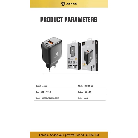 LENYES LCH356EU 2.4A USB + Type C Adaptor Charger Hp + Kabel Casan Handphone Android Ios Original-6