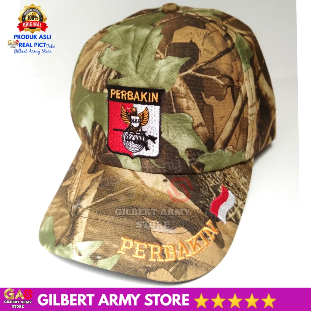 GILBERT ARMY STORE Topi Loreng Camo Perbakin Terbaru Logo Bordir Military Outdoor Camping Motif Daun Berburu Realtree Grosir Premium Murah