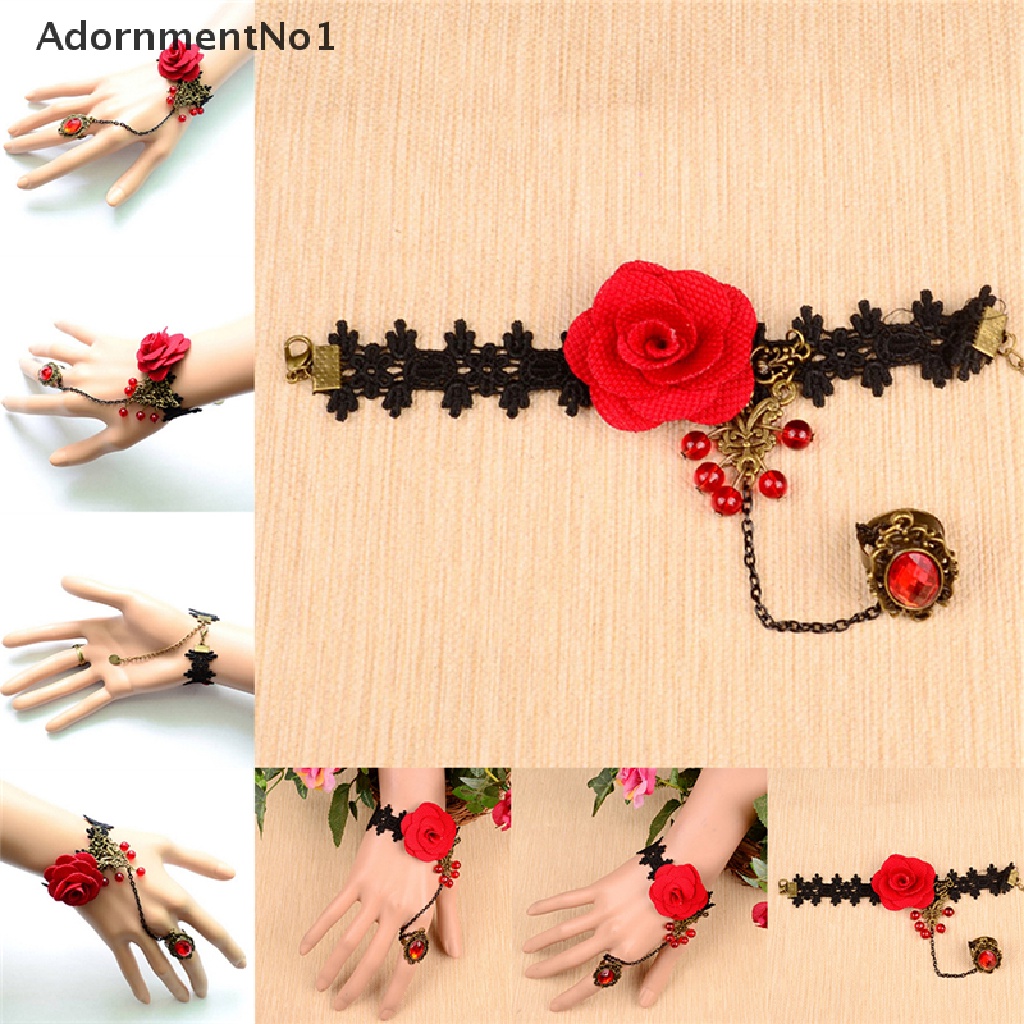 (AdornmentNo1) Gelang Tangan Lace Bunga Mawar Aksen Rumbai Gaya Gothic Retro Vintage Untuk Wanita