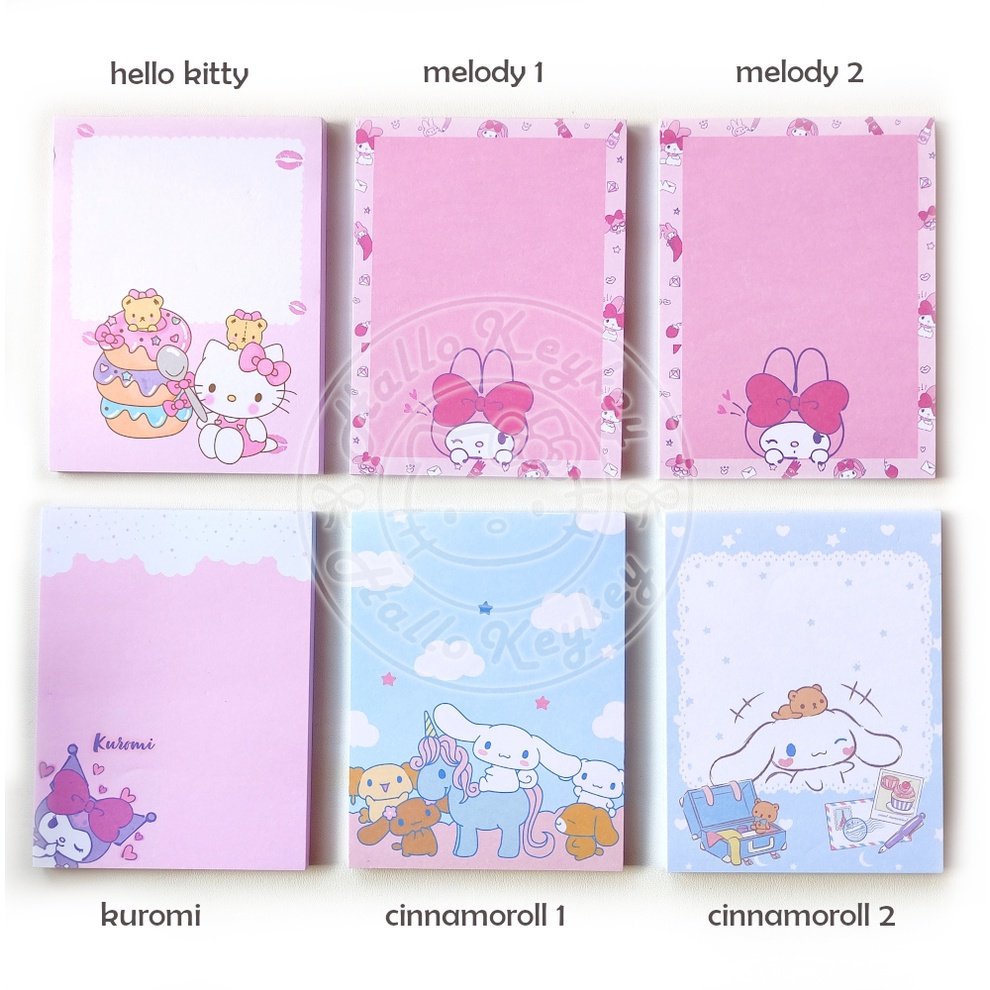 

kertas memo hello kitty melody kuromi cinnamoroll