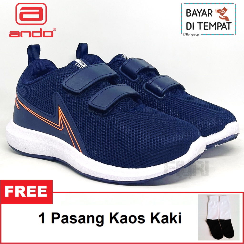 FIURI - ANDO ORIGINAL -  BOAZ PEREKAT 31-34 NAVY - SEPATU SNEAKERS KANVAS SOL KARET ANAK KECIL LAKI-LAKI - SEPATU KETS LUCU FASHION TRENDY - SEPATU SEKOLAH PAUD TK SD KRETEKAN PEREKAT CEWEK COWOK MURAH PROMO DISKON BONUS KAOS KAKI