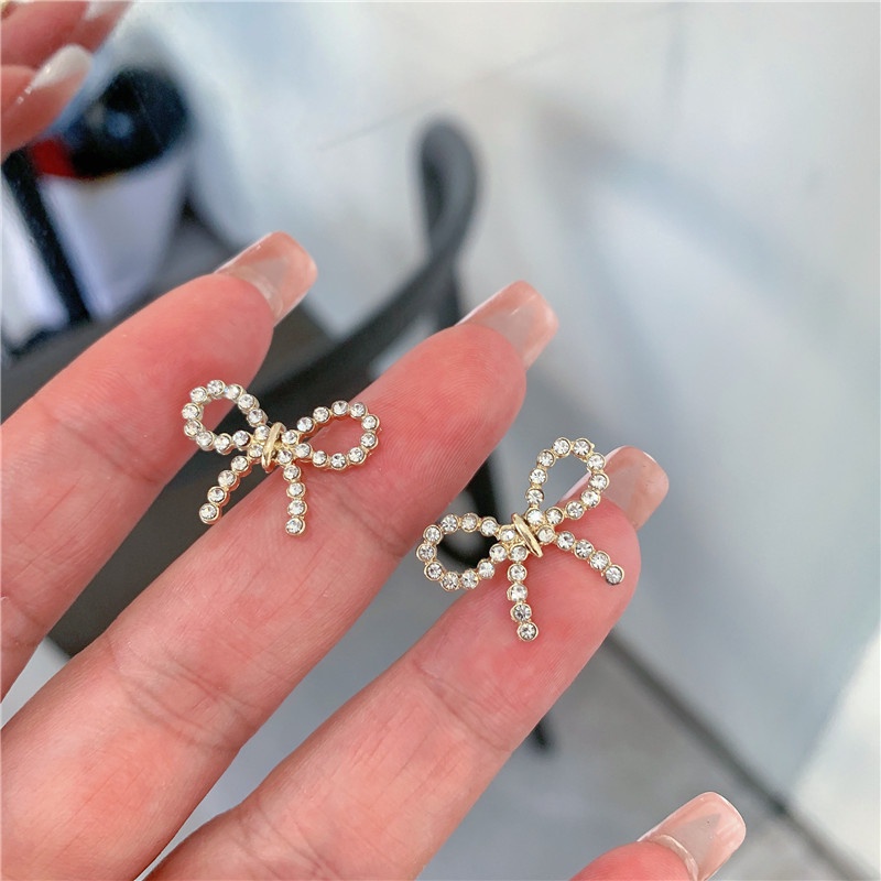 1Pairs Cute Mini Bowknot Silver Crystal Rainstone Earring Jewelry Accessories  Girls Gift