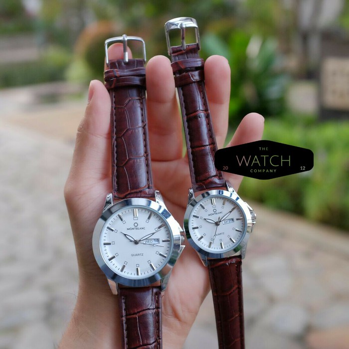 Jam Tangan Couple / Montblanc Analog Time / Leather Strap Brown