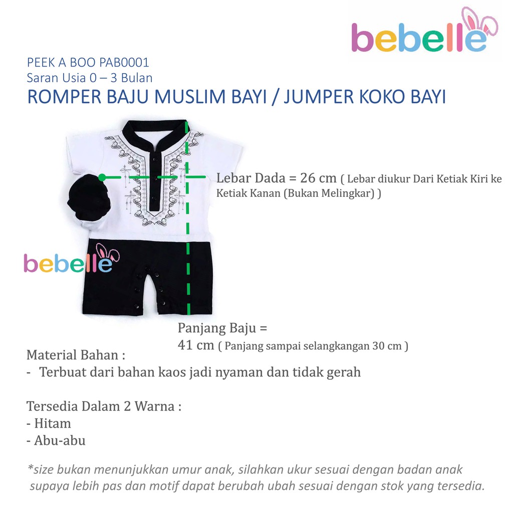 BEBELLE ROMPER BAJU MUSLIM BAYI / JUMPER KOKO BAYI USIA 0-3 M - BELLA SHOP