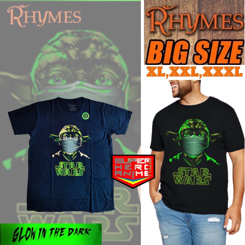 Kaos Pria Dewasa Jumbo Star Wars Mask Rhymes Glow In The Dark Baju Atasan XXXL Distro Bahan Katun Premium