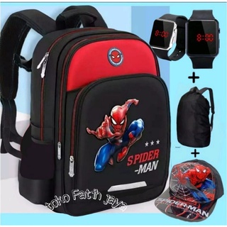 tas anak laki - tas anak Spiderman - tas sekolah anak laki - tas anak cowok (BONUS JAM,RAINCOVER & TOPI)